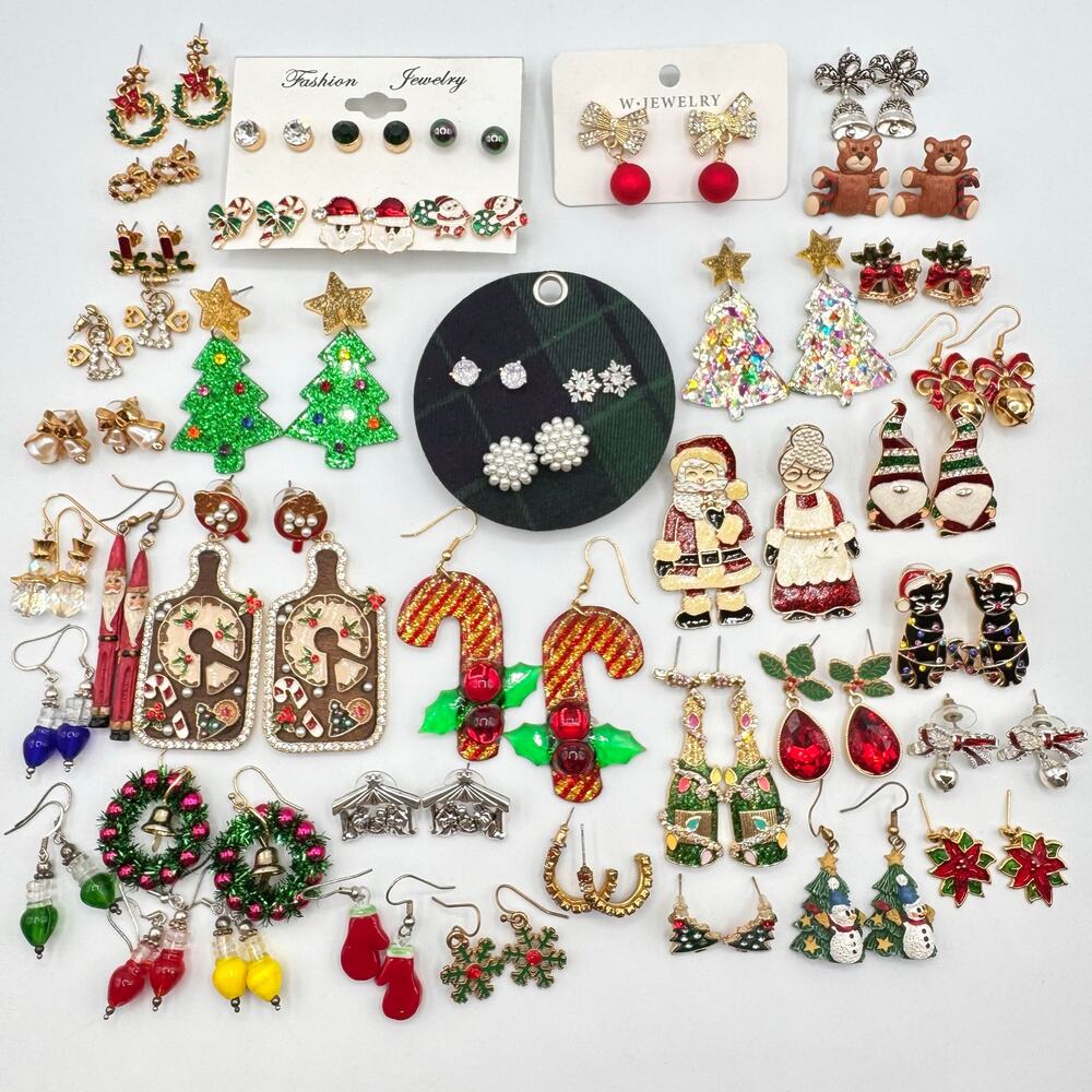 Huge Vintage To Now Christmas Earring Lot Festive Holiday December Xmas 43 Pair